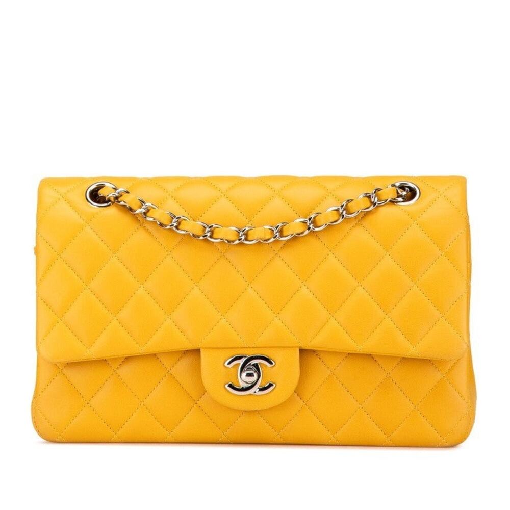 Chanel Matelasse Lambskin Coco Mark Flap Chain Shoulder Bag Yellow